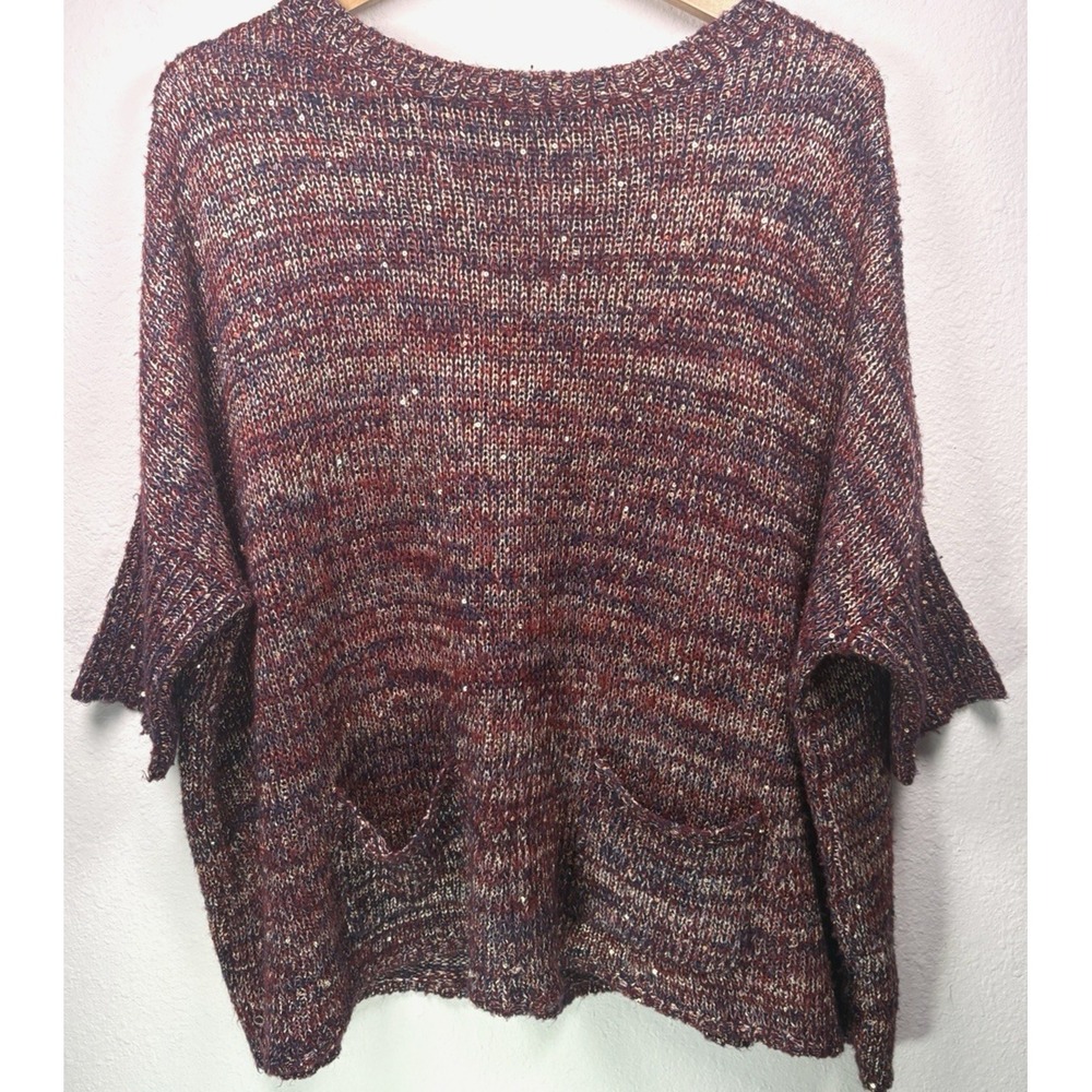 Cremieux Burgundy Gold Metallic NYE Sequin Knit Sweater Tunic Top Oversized M